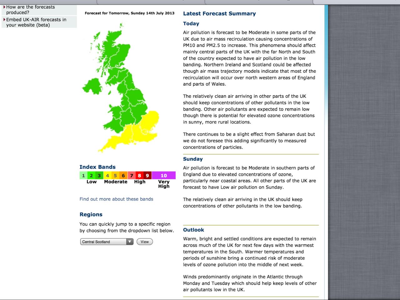 Exhibit 5 Defra forecast on Saturday 130713 for that day and Sunday 140713