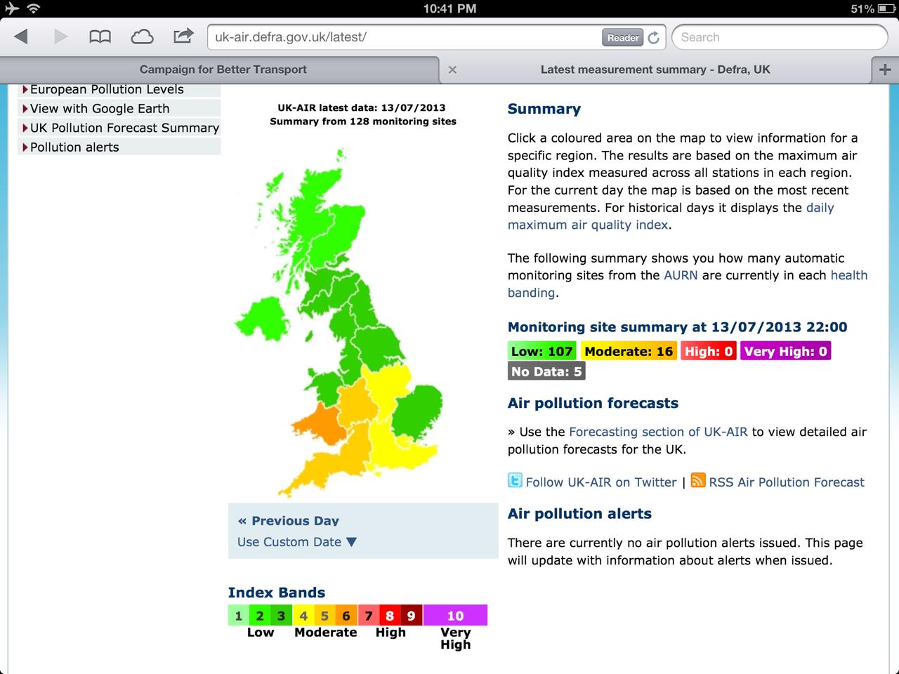 Exhibit 6 Defra actual monitoring summary at 2200 on 130713